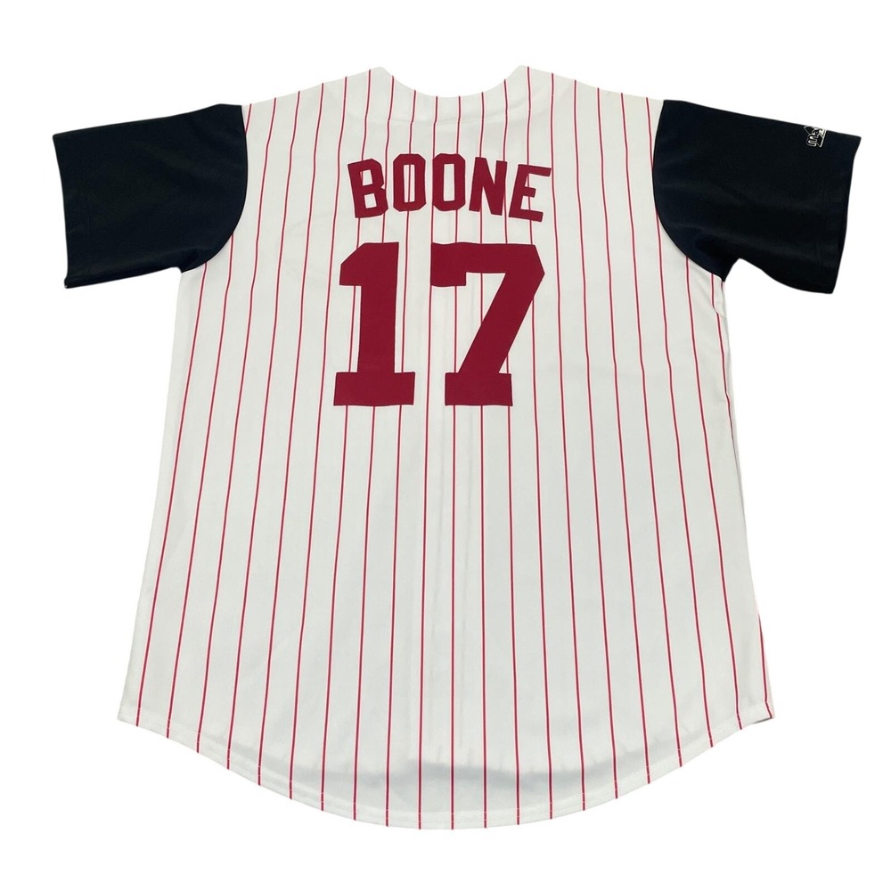 VTG Majestic Aaron Boone Cincinnati Reds Jersey #17 White Pinstripes Men's Large
